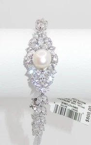 Cultured Freshwater Pearl (10mm) & Swarovski CZ Link Bracelet In Sterling Silver - Picture 1 of 5