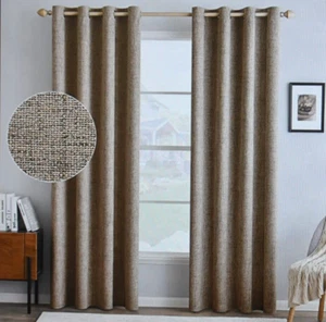 Blackout Linen Textured Curtain Thermal Insulated Copper Brown 2 Panel 52" x 90" - Picture 1 of 4