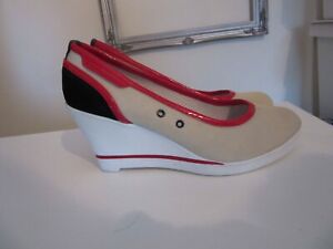 Fornarina ladies ivory red black wedged shoes size uk 4 (37) brand new