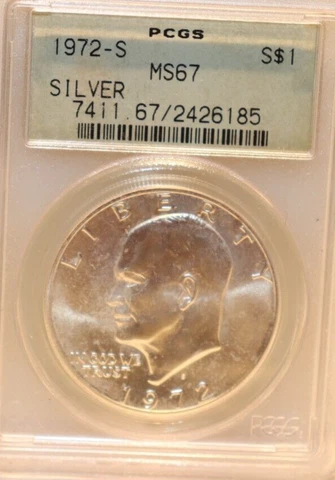 1972 S EISENHOWER IKE DOLLAR S$1 PCGS MS 67 UNC - OGH OLD GREEN HOLDER Cover