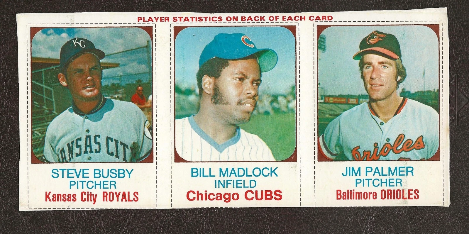 1975 Hostess 3 Card Panel #42 Jim Palmer, Steve Busby, Bill Madlock