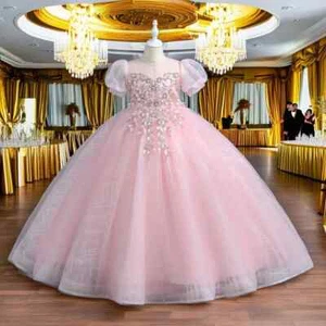 Sequined Flower Girl Dress Princess Ball Gown Kids Party Dresses For Birthday - Picture 1 of 28