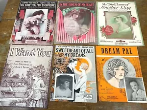 6 Piece Lot Old Sheet Music featuring Flowers, Women, Romance ~ 1915 thru 1928 - Picture 1 of 7