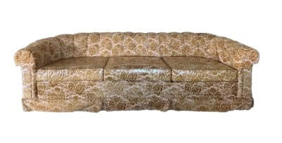 Vintage 70s kroehler Chenille Tapestry Teak Peg Leg Sofa Couch MCM Regency USA - Image 1 of 4