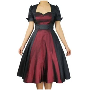 Vestido Pin Up Swing Talla L Grande Negro Borgoña Rojo Gótico Mangas Cortas - Imagen 1 de 5