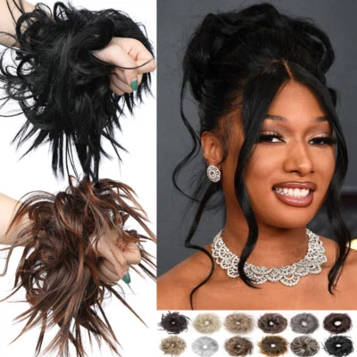 X-LARGE Messy Bun Hair Piece Scrunchie Updo Wrap Hair Extension as Human Natural - Image 1 of 4