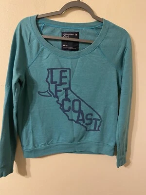 女式 American Eagle Outfitters California 左海岸蓝绿色运动衫,尺寸 M — 第 1/3 张图片