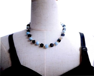 Collar 10mm Redondo Azul Ágata Azul Cuadrado Arena Dorada 18" Joyería Marcado Suministro - Imagen 1 de 7