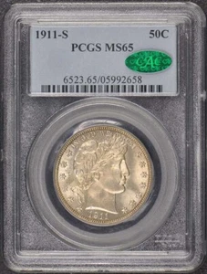 1911-S 50C Barber Half Dollar PCGS MS65 CAC - Picture 1 of 4