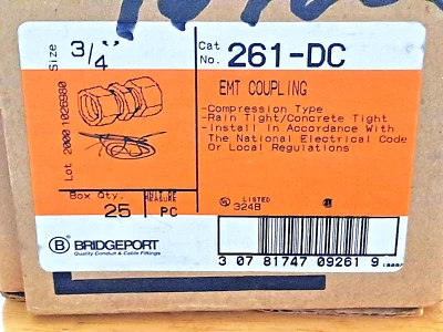 Lote de 25 Bridgeport 261DC 3/4" EMT Hormigón Apretado Diecast Acoplamiento ENVÍO GRATUITO Foto 1 de 4