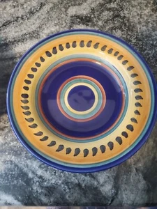 Pier 1 Italian Swirl Set of 2 Dinner Plates Blue/Yellow Hand Painted Swirled Ita - Picture 1 of 5