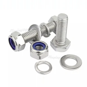Tornillo de cabeza hexagonal M3 M4 M5 M6 M8 + tuerca Nyloc + kit de arandela plana/de resorte 304 inoxidable - Imagen 1 de 13