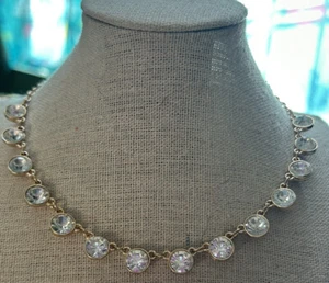 Forever 21 Gold Tone With Clear Rhinestone Necklace 17 Inch Chain - Picture 1 of 4