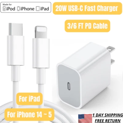 Para iPhone 14 13 12 11 Pro Max 20W Cargador Rápido USB-C Adaptador Cable PD Lote a Granel Foto 1 de 4