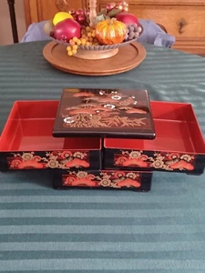 Japanese lacquered Bento box 3 Tier , New Out Of Box - Picture 1 of 9