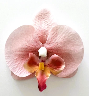 3.5" Peach Pink Orchid Silk Flower Hair Clip Tropical Luau Cruise Wedding - Image 1 of 2