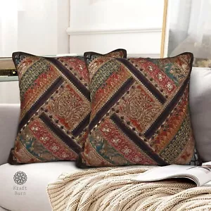 CUSHION COVER ZARI WORK (SET OF 2 PC) HAND EMBROIDERED SIZE 16" X 16" USA SELLER - Picture 1 of 16