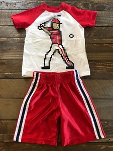 Okie Dokie Toddler Boy 2t Red Baseball Shirt With Matching Shorts - Picture 1 of 11