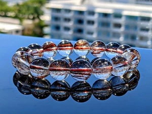 Rare! 2A+, 185.0 Cts. Fine, "RED RUTILE," Quartz Bead Bracelet Men Stretch 12mm - Picture 1 of 12