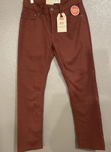 Levi’s Boy’s Jeans 12 Regular 26 X 26, 511 Burgundy, Red Stretch Denim, Slim Fit - Picture 1 of 16
