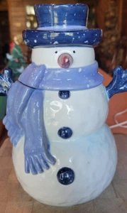Biscottiera o Biscottiera Pupazzo di Neve in Ceramica Smaltata 11" - Foto 1 di 6