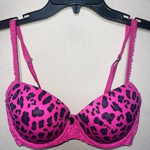Pink By Victoria's Secret 34D Push Up Demi Underwire Lace Bra Pink Leopard VS J - Picture 1 of 12
