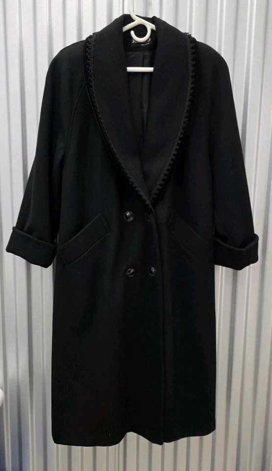 VTG Jofeld Wool Blend Trench Coat Womens M Black Double Breasted 90s Full Length - Image 1 of 4