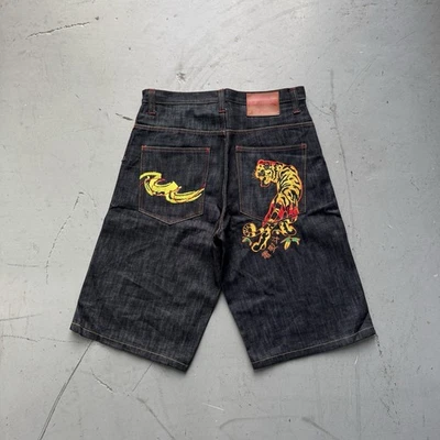 Evisu Tiger Embroidered Denim Shorts Raw Selvedge Mens Size 34 - Image 1 of 4