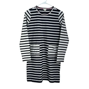 Crewcuts Girls Striped Cotton Dress Size 12 Navy/White Long Sleeve Pockets NWT - Picture 1 of 8