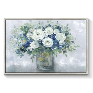 Flower Canvas Wall Art Framed: Abstract Floral Bouquet in Glass Vase Artwork ... - Picture 1 of 7