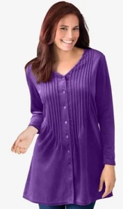 Radiant Purple Knit Velour Tunic Top A-line with Pintucks - Brand New!! NWT - Picture 1 of 4