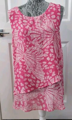 Top Coral Bay Grande Rosa Mariposa Capas Fluido Ligero Sin Mangas Pascua Foto 1 de 4