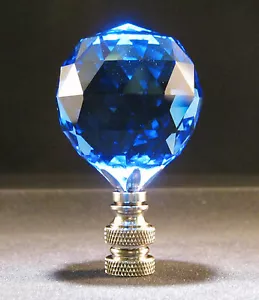 LAMP FINIAL-SKY BLUE LEADED CRYSTAL LAMP FINIAL-SATIN NICKEL BASE - Picture 1 of 10