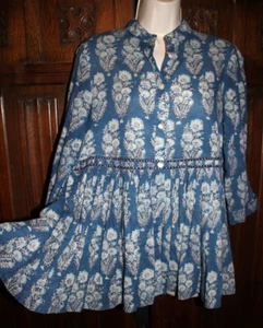April cornell blue floral top XS/S/M empire waist babydoll boho ruffle cotton - Picture 1 of 8
