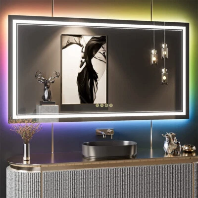 Specchio bagno LED RGB con luci specchi da parete vanità dimmerabile intelligente antiappannamento - Immagine 1 di 4