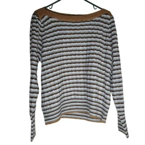 Nine West Striped Sweater Soft Womens Large Brown Blue Knit - Picture 1 of 9
