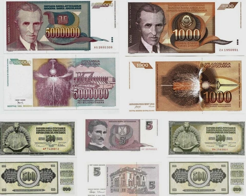 🔥50 pcs🔥10 of Each. UNC Yugoslavia Dinara Banknotes- Nikola Tesla Money Cover