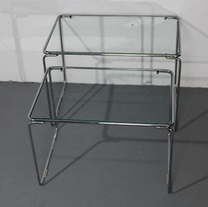 2x Glastisch Satztische Design Beistelltisch Tisch Mid Century 70er Chrom Glas - Bild 1 von 11