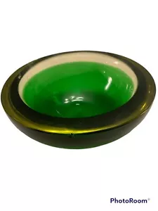 Vtg MURANO Art Glass Green SOMMERSO BOWL Or Ashtray, Sliced Top, 1960’s - Picture 1 of 8