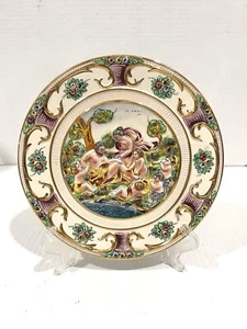 VTG Capodimonte Hand Painted 3D Porcelain Wall Handing Plate Marked Italy 9 1/4” - Bild 1 von 15