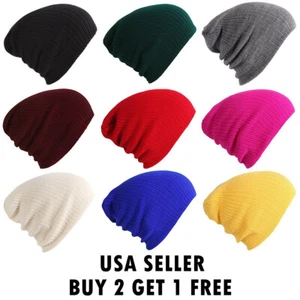 Men Women Beanie Winter Plain Knit Hat Baggy Cap Cuff Slouchy Skull Hats Ski - Picture 1 of 13