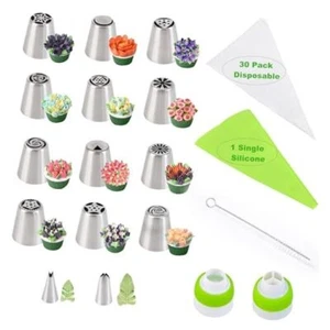 48pcs Russian Piping Tips with 12 Flower Frosting Tips Nozzles and 2 Leaf - Picture 1 of 8
