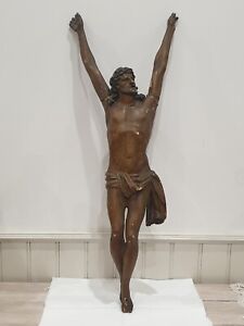 Grand Christ JANSÉNISTE bras tendu en bois polychrome H 66,5cm XVIIIé ref 910