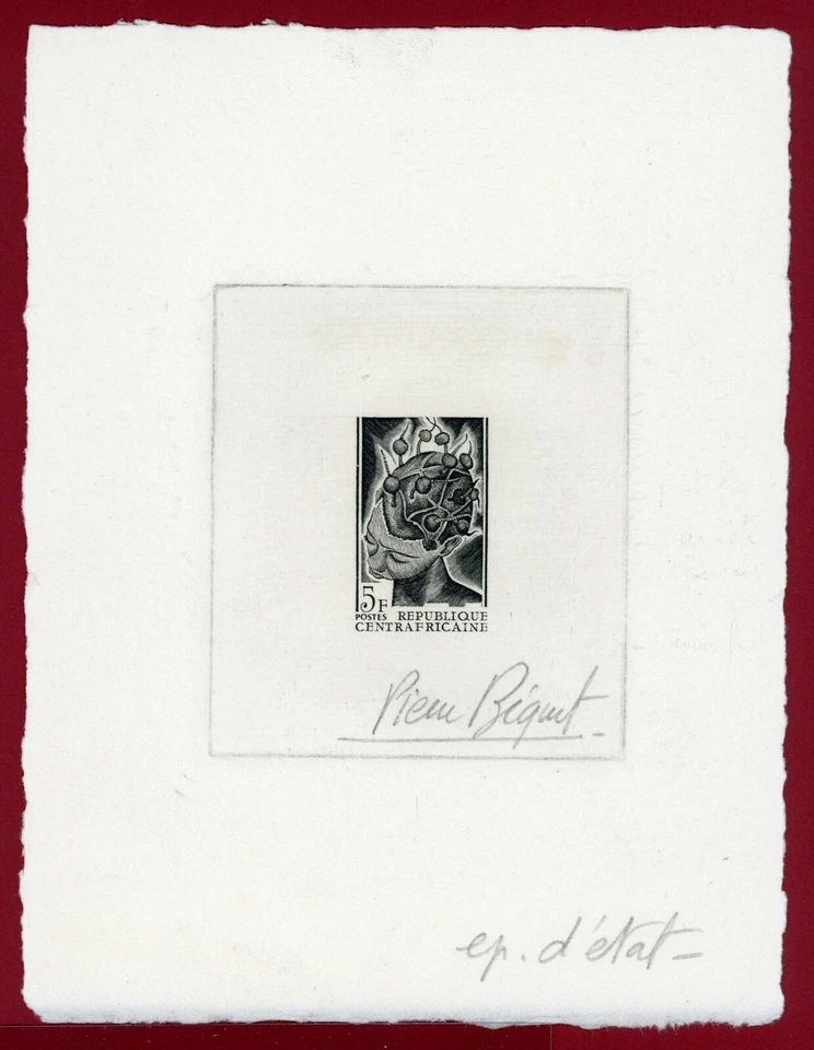 Central Africa 1967 #87, Artist Signed Die Proof, African Hair Style - Image 1 of 1