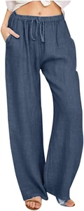 Offerte Lampo Del Giorno Pantaloni Donna Estivi Casual Cotone E Lino Lunghi Larg - Foto 1 di 12