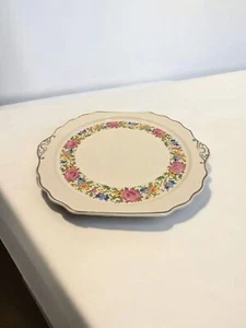 Vintage Cake Plate Petit Point Rose Pattern Needlepoint Style Harker Pottery 12" - Picture 1 of 5