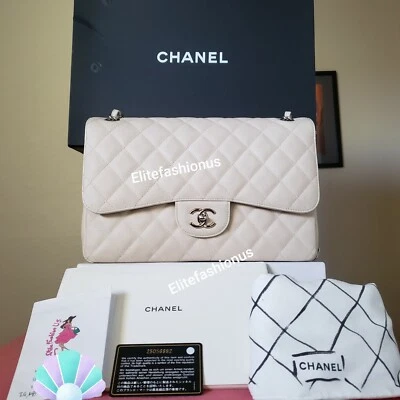 $11,700 CHANEL Classic beige Caviar silver hw  Jumbo double Flap Bag No Offer - Image 1 of 4