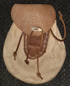 Draw String Pouch with cover flap bone clasp - Picture 1 of 9