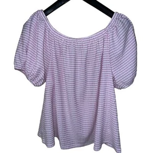 Purple Gingham Lane Bryant 1X 18W 20W Elastic Neck Puff Short Sleeve Crinkle - Picture 1 of 7