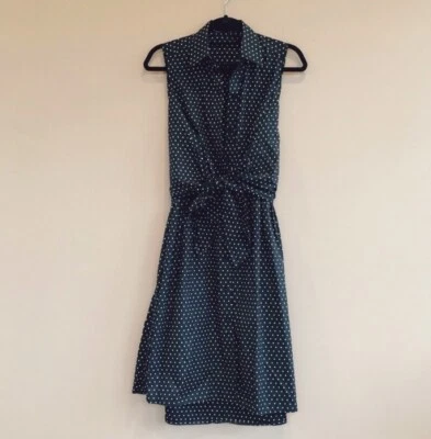 Club Monaco Polka Dot Black Cotton Button Down Shirt Dress 00 - Image 1 of 4